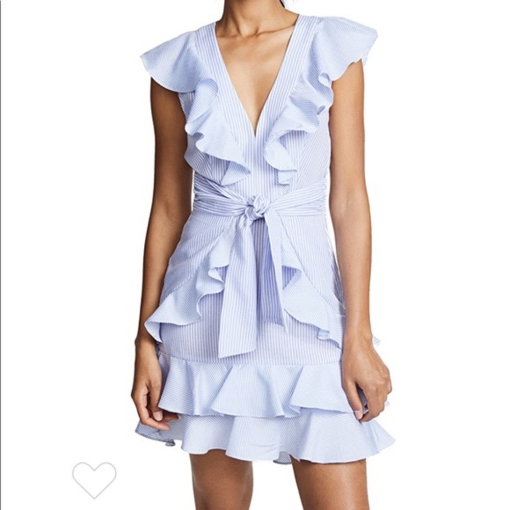 SAYLOR ADELAIDE ARIA BLUE AND WHITE STRIPED RUFFLE MINI DRESS SIZE XS